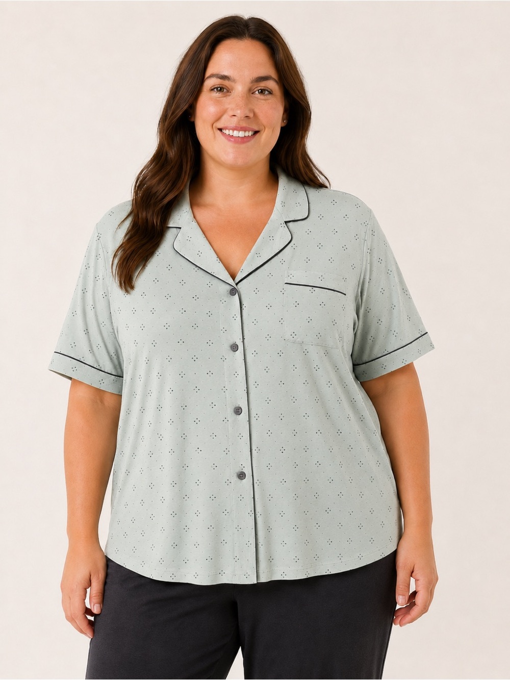 Cozy Earth Womens Bamboo Stretch Knit Pajama Top Haze Sage Green Print XL NWT